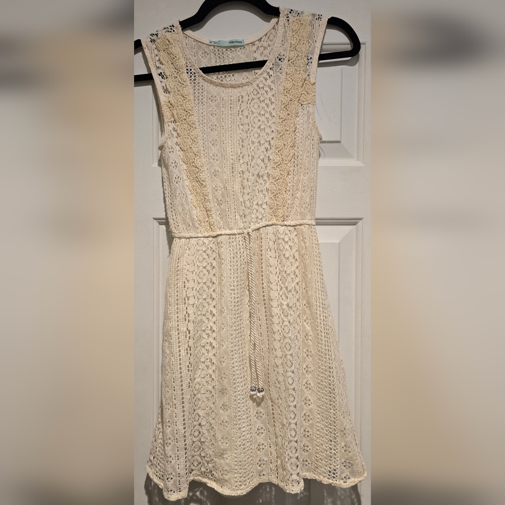 Women's Maurices Sleeveless Lace Crochet Dress W/Built-in Slip Dress Sz XS cream